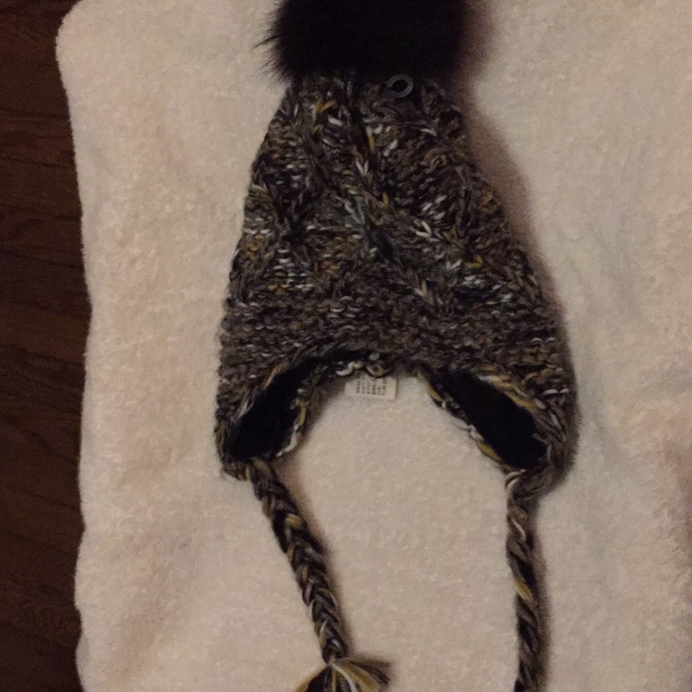 Winter hat -- fox knit trapper with Pom Pom